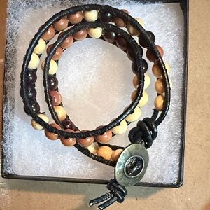 Handcrafted Wiiden Beaded Leather Wrap Bracelet with Metal Clasp🤠